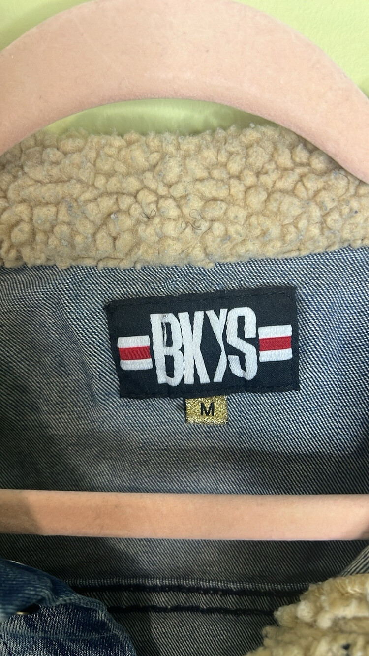BKYS Bear Rose Embroidered Distressed Denim Jean Jacket   Medium - Picture 7 of 8